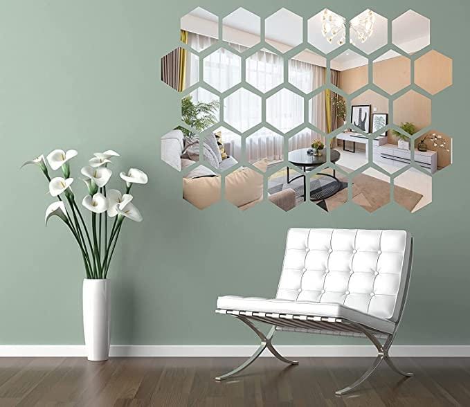 3D Hexagon Mirror Stickers (Silver 12 pcs)