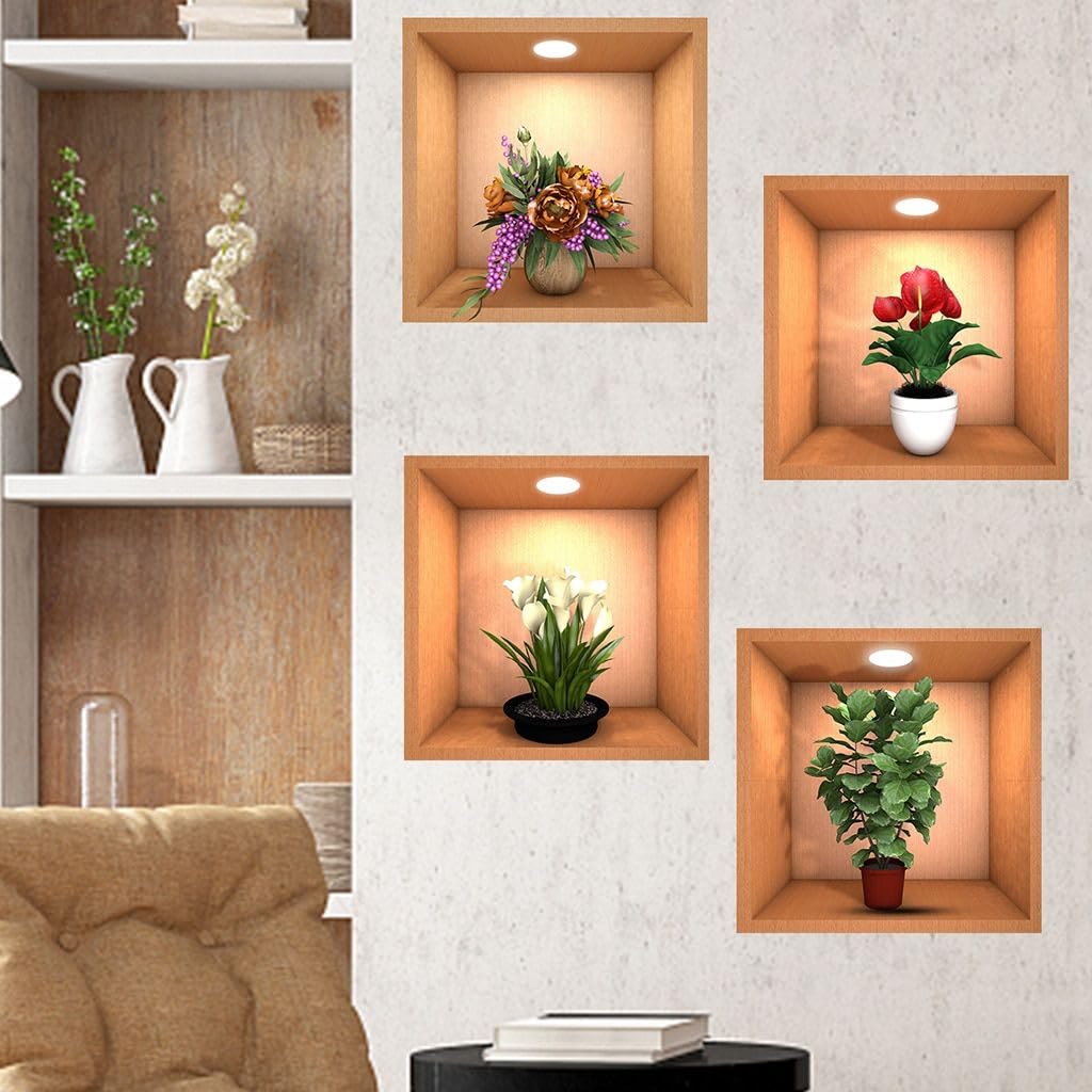 3D Vase Wall Sticker (Set of 4)